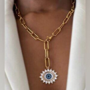 Gold Evil Eye Pendant Necklace Q111